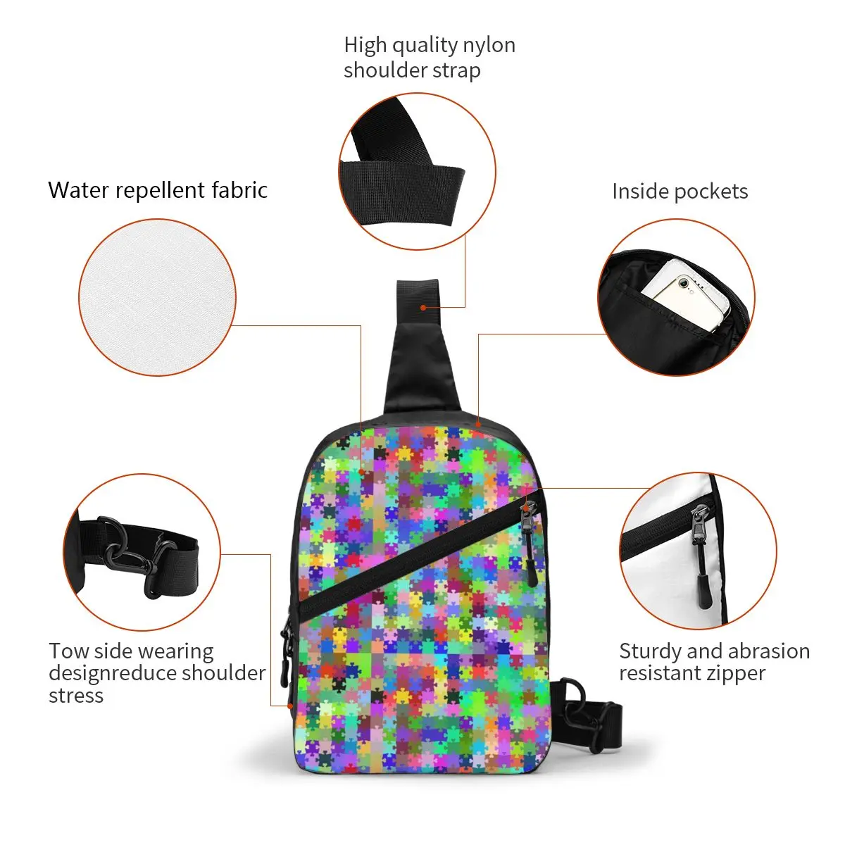 Customized Autism Awareness Puzzle Pieces Sling Bag for Men Cool Shoulder Crossbody Chest Backpack Cycling Camping Daypack