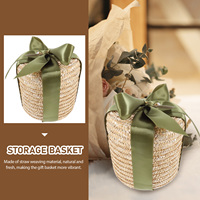 1 set Retro Straw Gift Box Woven Flower Basket Round Decorative Handwoven Small Vintage Country Style Seagrass Storage Basket