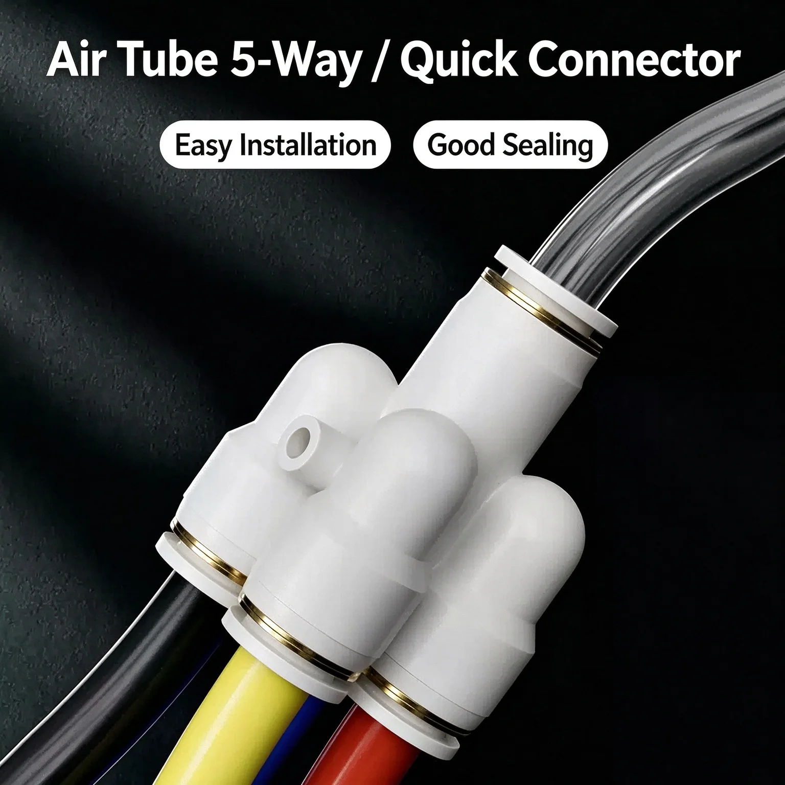 PRG push‑in connector 12‑10‑08‑06‑04, one‑to‑four reducing adapter for air tubing Y‑type five‑way quick pneumatic fitting