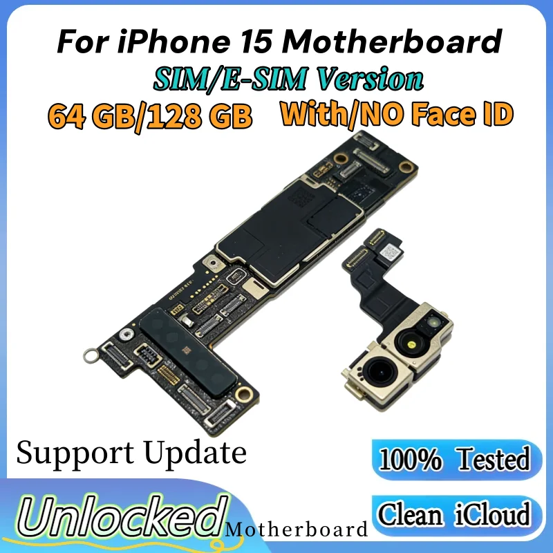 Tested Well Mainboard For iPhone 15 Motherboard Unlocked With/Without Face ID Support ios Update Clean ICloud Logic Board