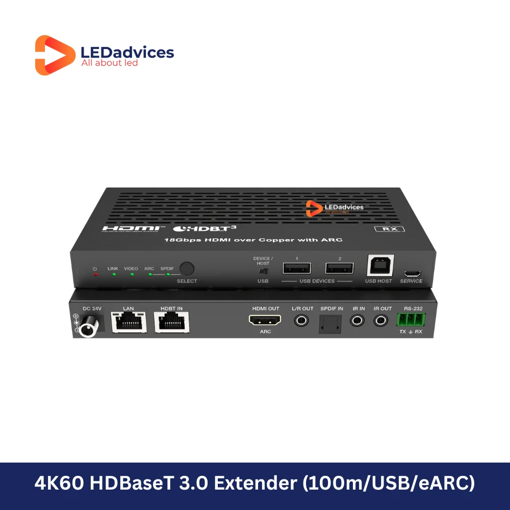 4K60 HDBaseT 3.0 Extender, 100m/328ft Over CAT6A/7, Uncompressed HDMI 2.0b, USB 2.0, eARC/ARC, 1GbE, Bi-Directional PoC