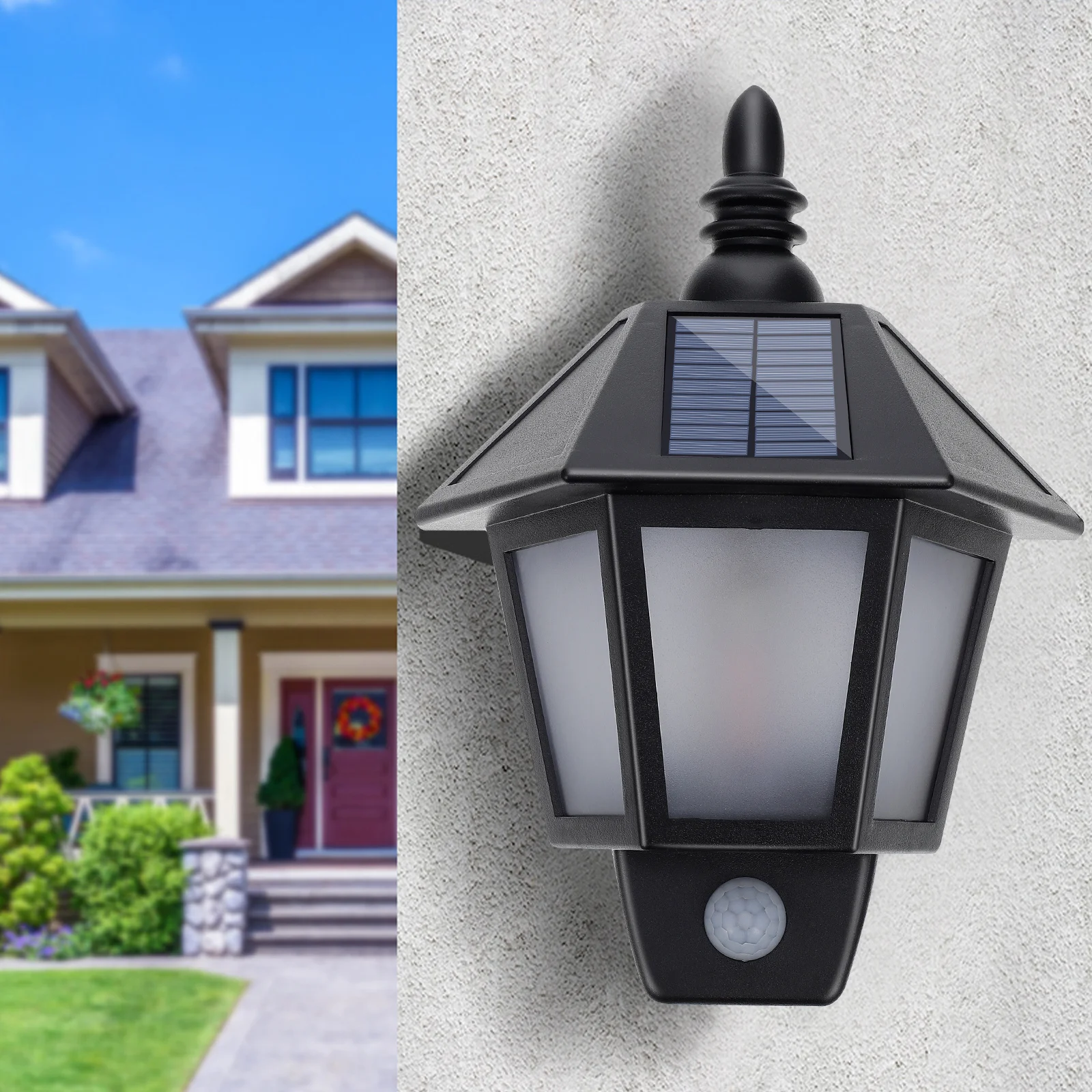 1Set Solar Wall Lamp LED Human Sensing Outdoor Garden Yard Corridor Solar Fence Lamp Waterproof Long-Lasting Corridor Wall Light