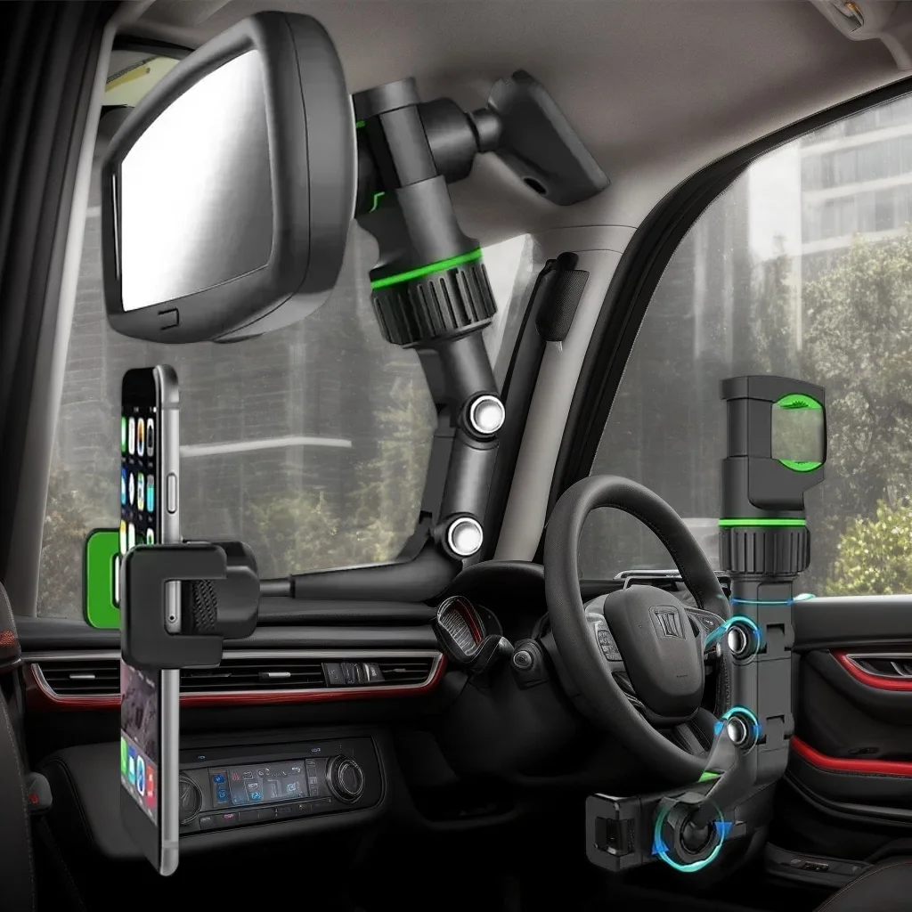 

360 ° Вращающееся автомобильное крепление для телефона — универсальный выдвижной держатель зеркала заднего вида с многоугольной регулировкой