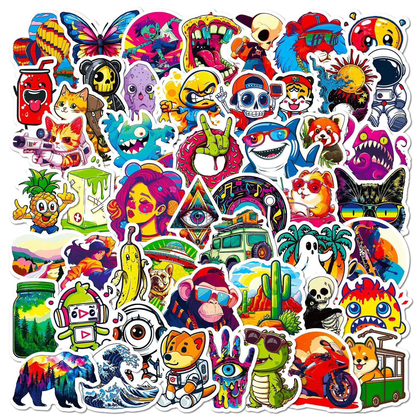 

10/30/50PCS Street Art Hip-Hop Cool Creative Graffiti Sticker Decorative Pencil Box Water Cup Suitcase Guitar Refrigerator Decal