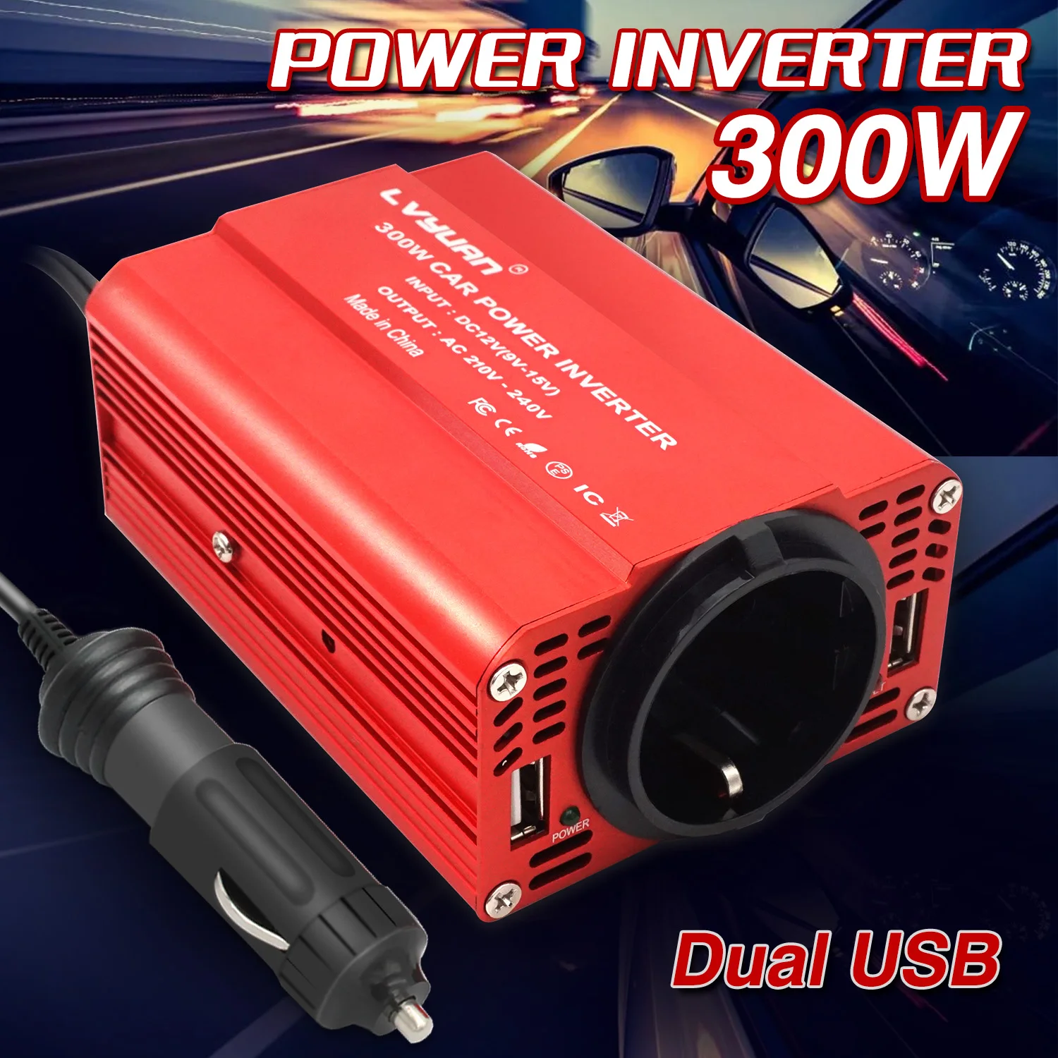 

300W Car Power Inverter DC 12V To AC 110V 220V Dual USB Car Adapter Converter Auto Charger Modified Sine Wave EU US Socket