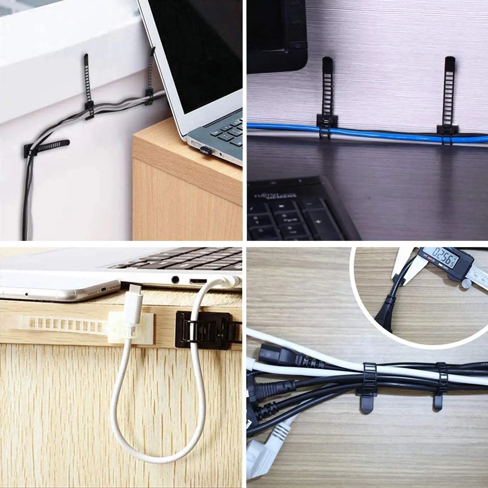 

50pcs Self-Adhesive Wire Organizer Adjustable Reusable Cable Management For Home Office Car Durable Lightweight Cord Holder
