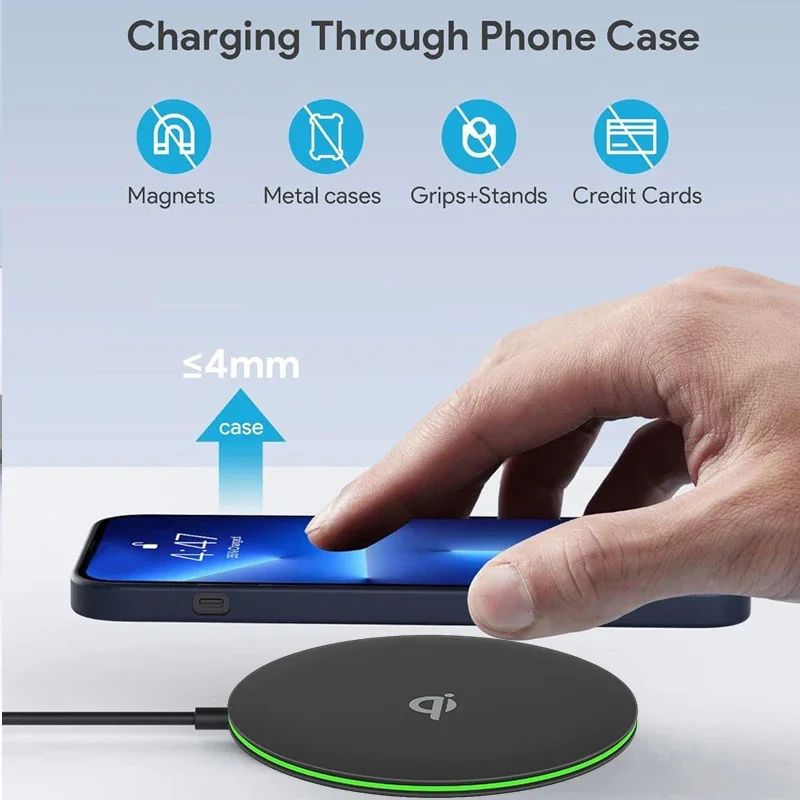 Desktop QI Wireless Charger Phone Charge Pad With LED Light for iPhone 17 16 15 14 13 12 Pro Max Samsung Xiaomi Fast Charging