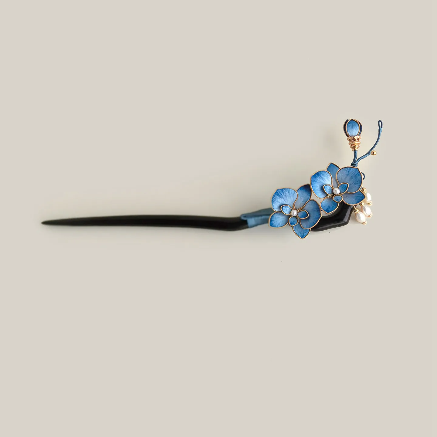 Original Qingyu'an Filigree Intangible Heritage Phalaenopsis Velvet Hairpin, Butterfly Orchid Hair Headdress