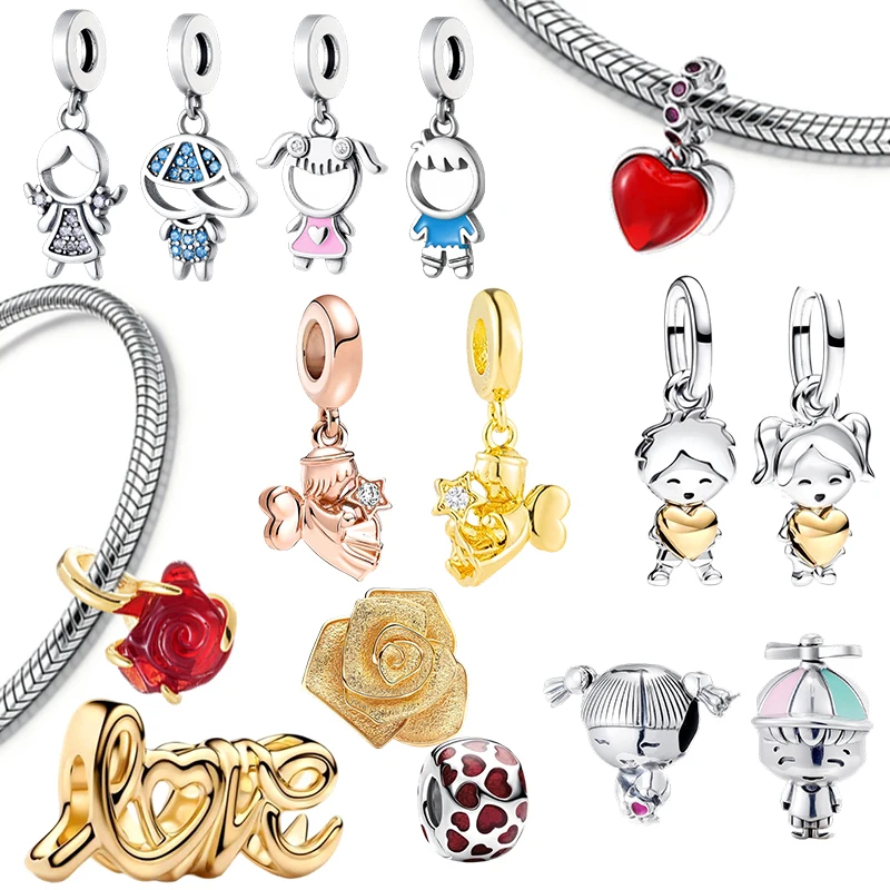 

Valentine's Day 925 Silver Jewelry Gifts,Rose In Bloom&Hearts Round Handwritten Love Fit Bracelet Romantic Gifts For Girlfriend