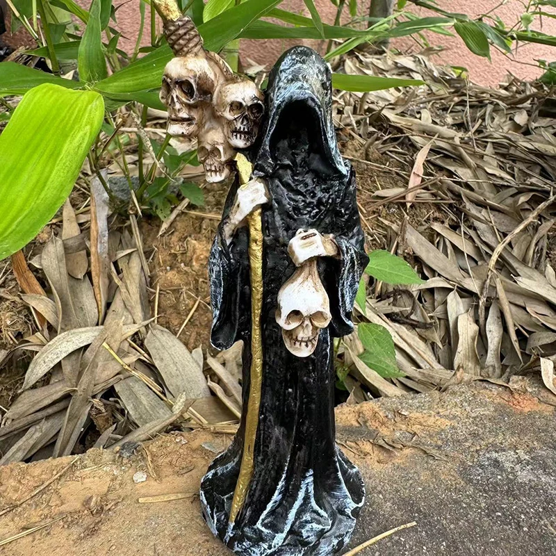 Holy Death Statue Standing Decorative Muerte Figurine Grim Reaper Holding Skull Head Statue Altar Halloween