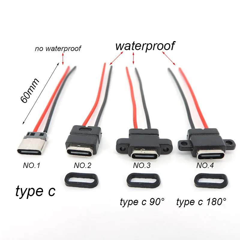 Conector de cable de carga para soldadura, conector USB tipo C 3,1, 2 pines, hembra, 180 °, 90 °, para reparación de bricolaje