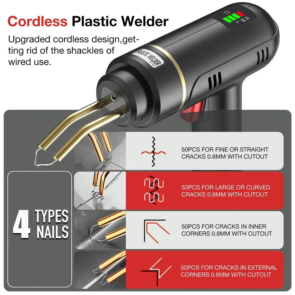 Cordless Portable Plastic Welder Machine Kit Battery Type-c Rechargeable 4 Tpyes Hot Staples Plastic Welder Gun Bumper Repair