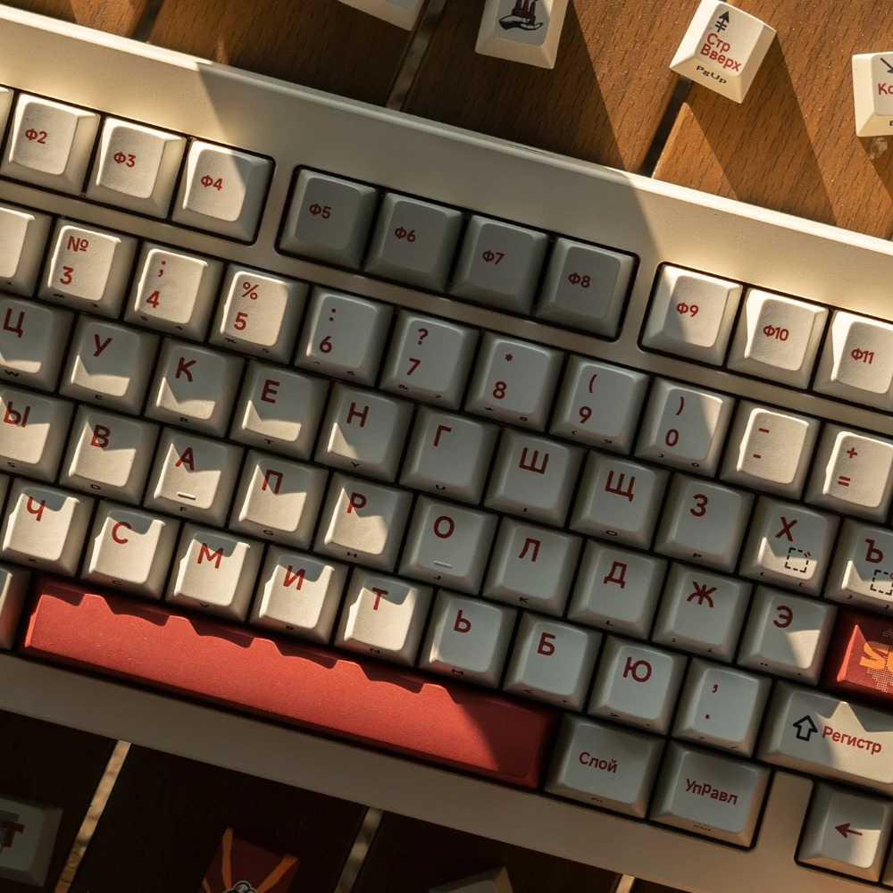 Imagem -05 - Keycap Russo com Gravação Frontal e Lateral Tema Soviético Cereja Pbt Layout Branco Vermelho ru Cáqui 148 Chaves