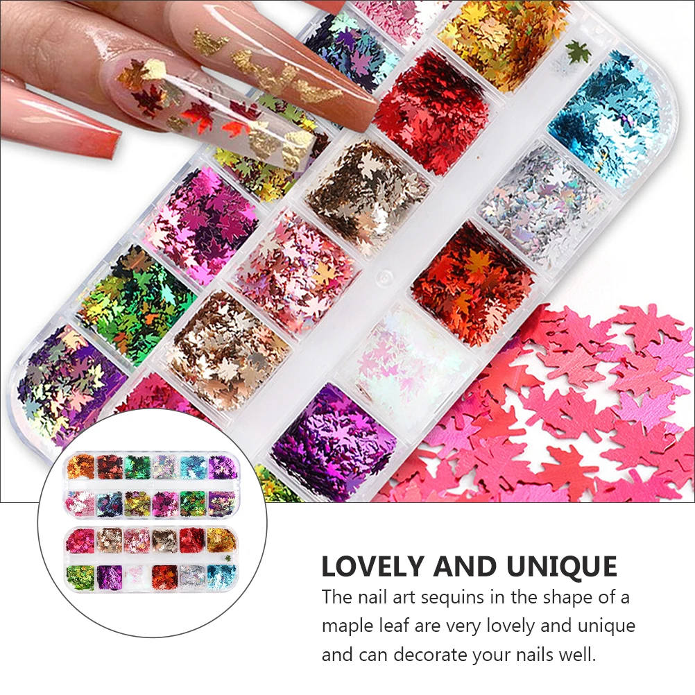 2 Boxes Maple Leaf Manicure Sequin Colored Glitter Nail Art Natural Artificial Nails Decoration Portable Nail Art Supplies