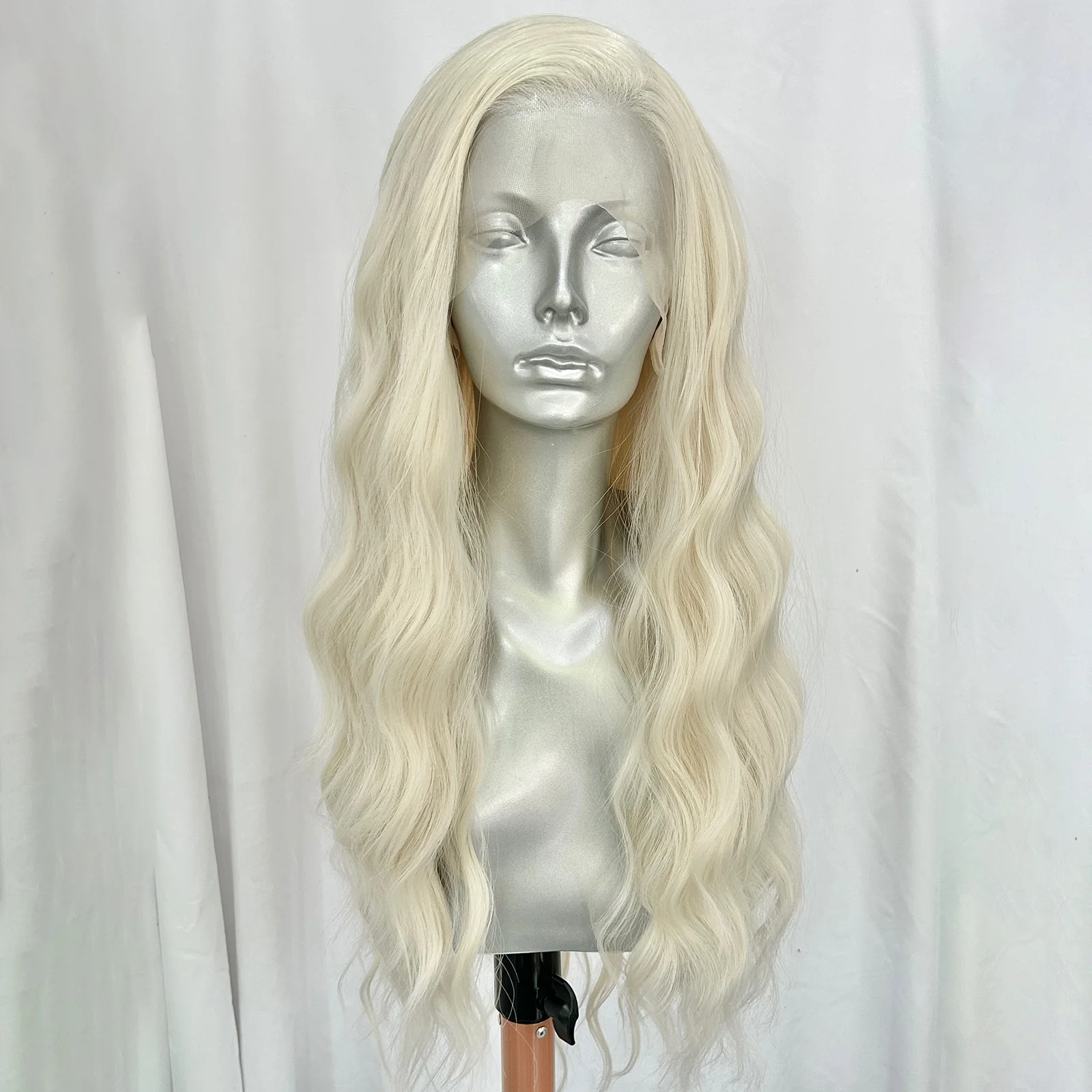 Platinum Blonde Long Curly Wavy Synthetic Hair Wigs for Women Free Part 60 Blonde Deep Wave Loose Curly 13X4 Frontal Daily Party