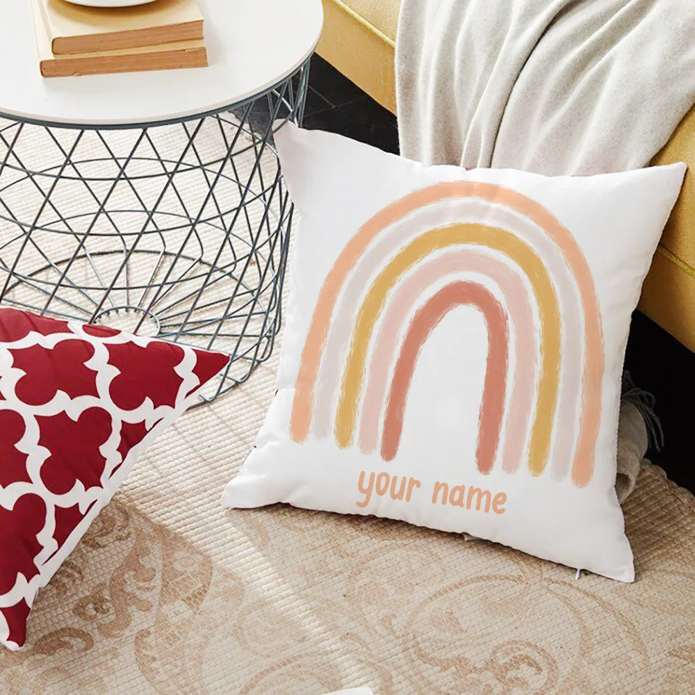 Rainbow Print Custom Made Cushion Cover Adult Children Personalized Name Customize Pillowcase Home Housewarming Birthday Gifts