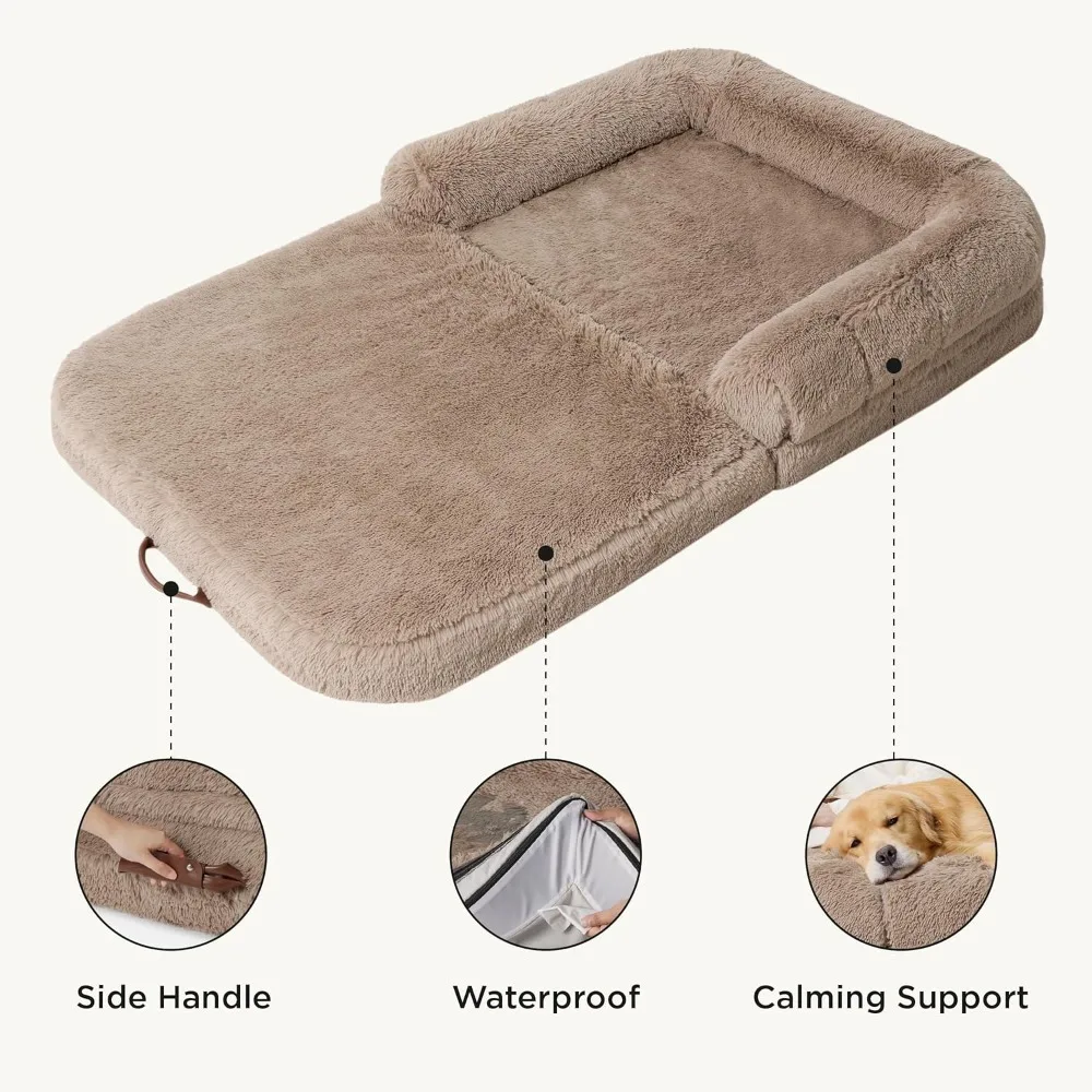 Foldable Human Dog Bed for People Adults,Calming Human Size Giant Dog Bed Fits Pet Families with Egg Foam Suppor