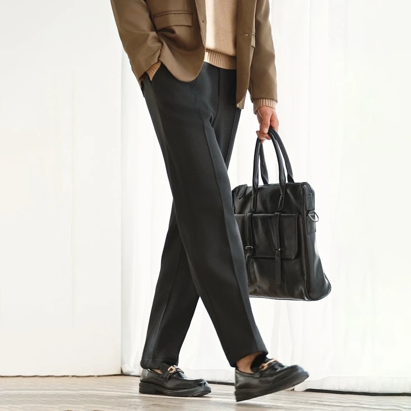 2025 мужские трикотажные повседневные брюки с разрезом из 100% шерсти, однотонные новые деловые брюки свободного кроя осенью и зимой