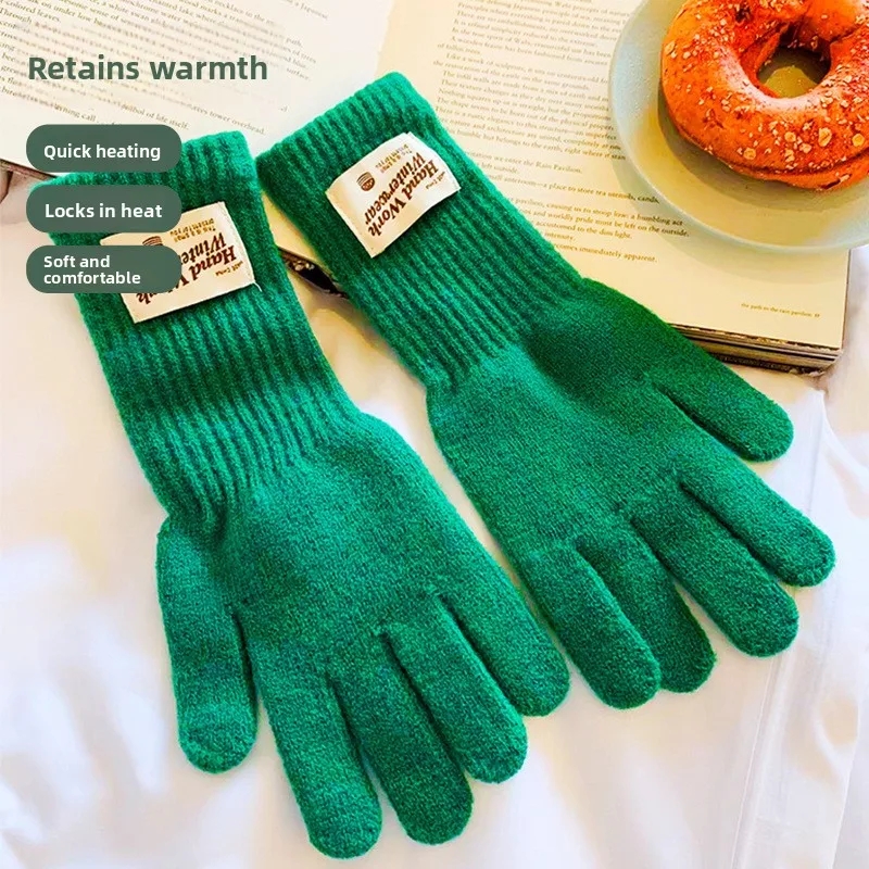 Extended Length Knitted Woolen Gloves Red Fingerless Cycling Warmth Winter Accessories for Women Autumn to Winter Season