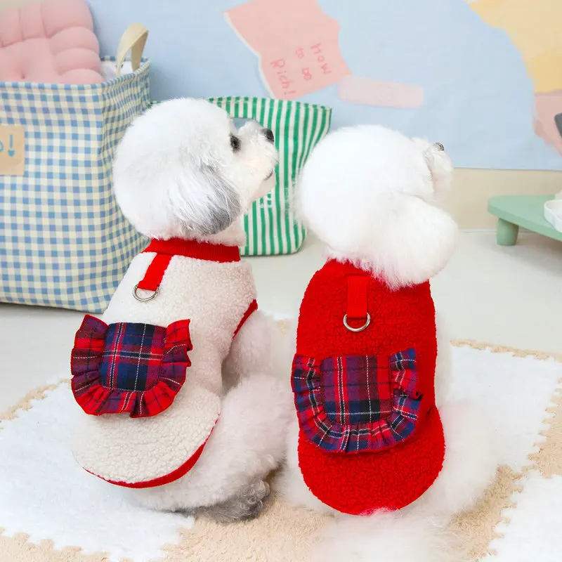 Winter Pet Dog Clothes Fleece Warm Sweater Beige Red Sleeveless Cat Dog Hoodies For Small Dogs Bulldog Clothes Puppy Sweatshirt