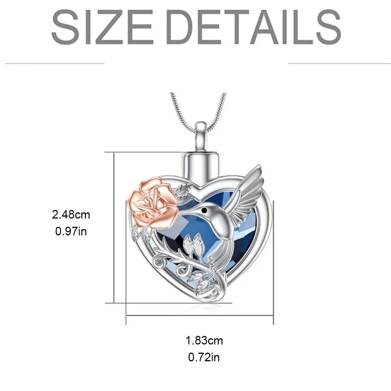 Hummingbird Heart Urn Necklace for Ashes Stainless Steel Cremation Jewelry Memorial Keepsake Locket