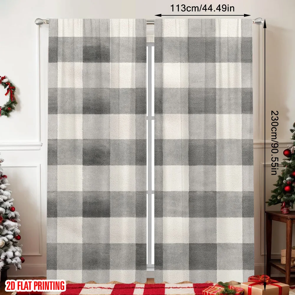 Gray and white checkered curtains, pole-mounted installation. Suitable for living rooms, bedrooms, dining rooms and hotels.