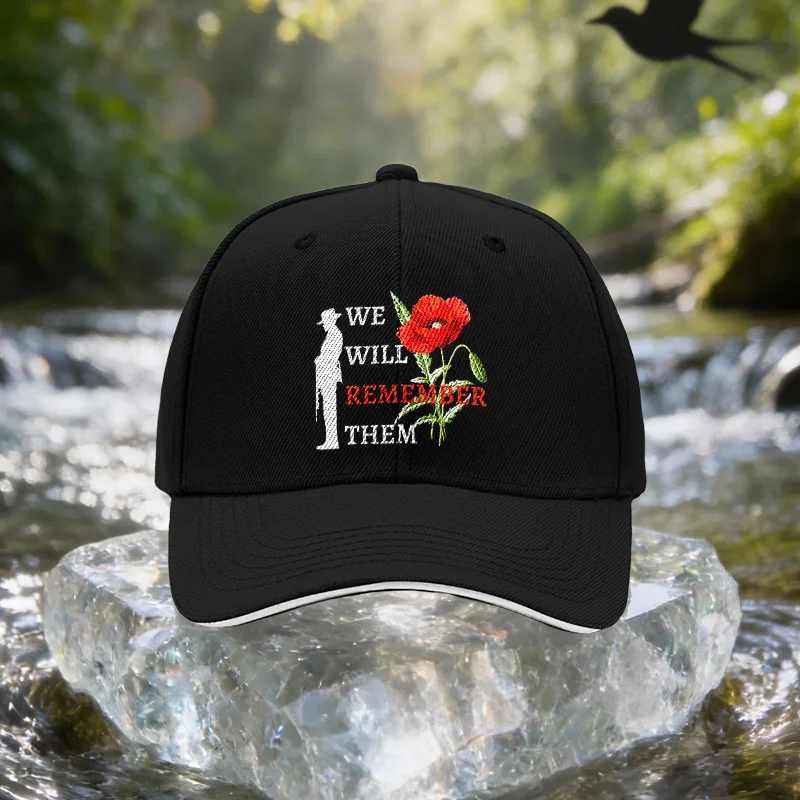 Red Poppy Flower And Soldier Silhouette Sandwich Baseball Cap, Unisex Easy Lightweight Adjustable Outdoor Sun Hat, Ideal Gift fo