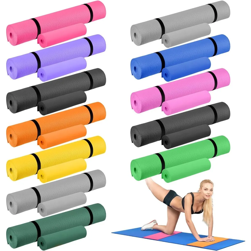 =Yoga Mats Set Yoga Mats Bulk and Knee Pad with Carrying Straps 72'' x 24'' x 5 mm Thick Exercise Mat Colorful Non Slip =