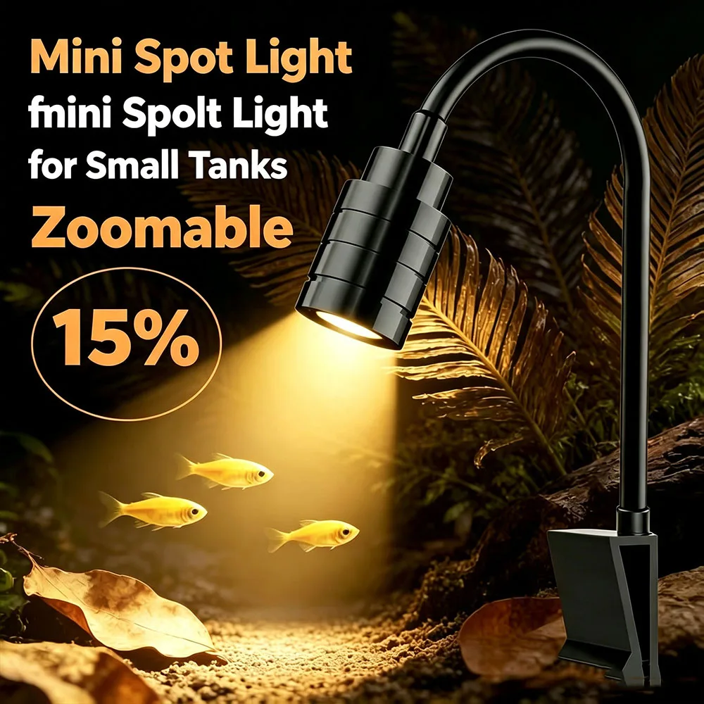 Zoomable Aquarium Mini Spotlight 3W Clip On Fish Tank Light Flexible Gooseneck 3 Color Timer Dimmable LED