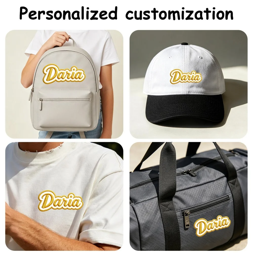 Custom Script Embroidered Name Patch Iron On Adhesive Backing,Double Outline Personalized Name Tag for Backpack Hat DIY Applique
