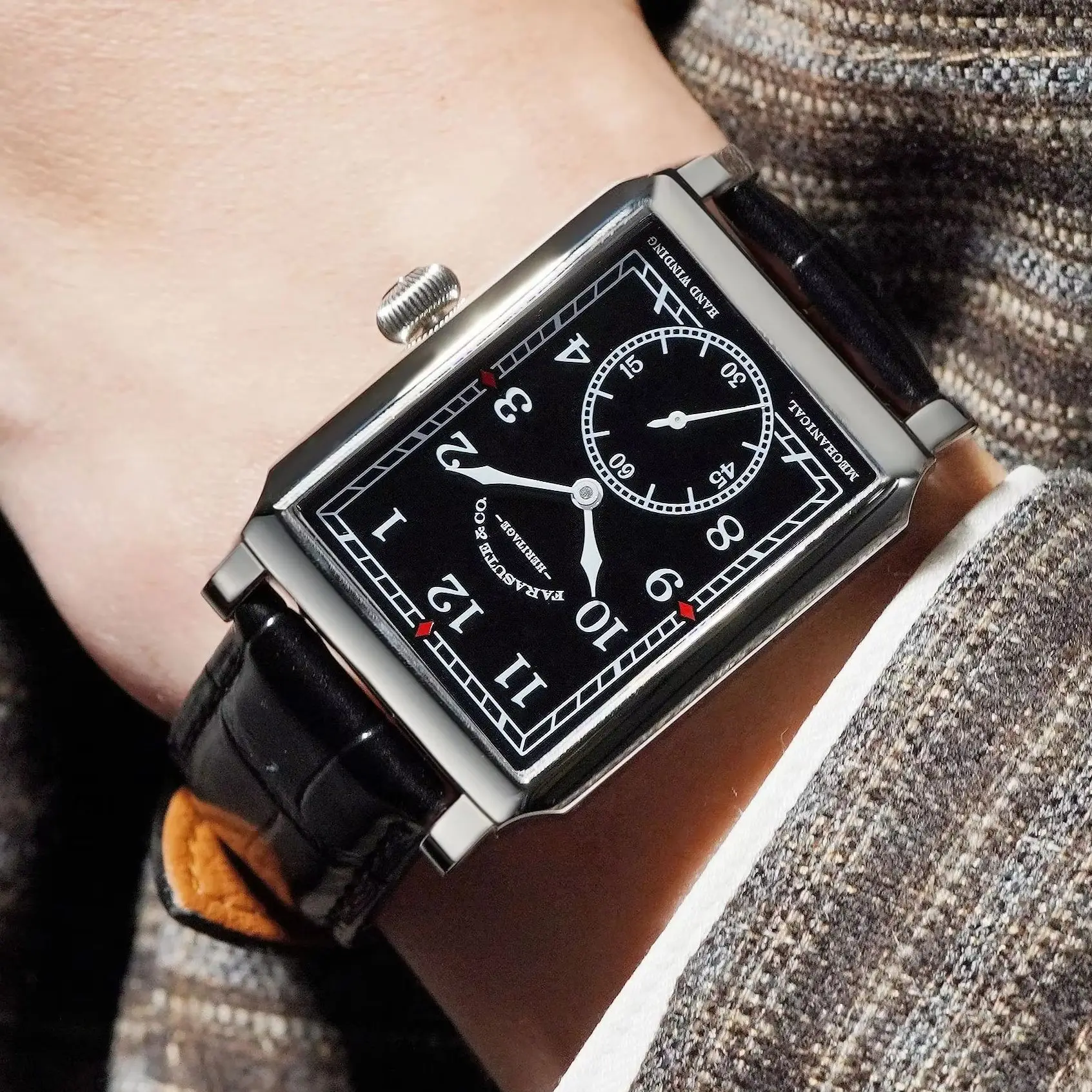 FARASUTE Men Automatic Watch 31mm Rectangle Case Mechanical Wristwatch Sapphire Waterproof Hangzhou Mov. Small Second Dial