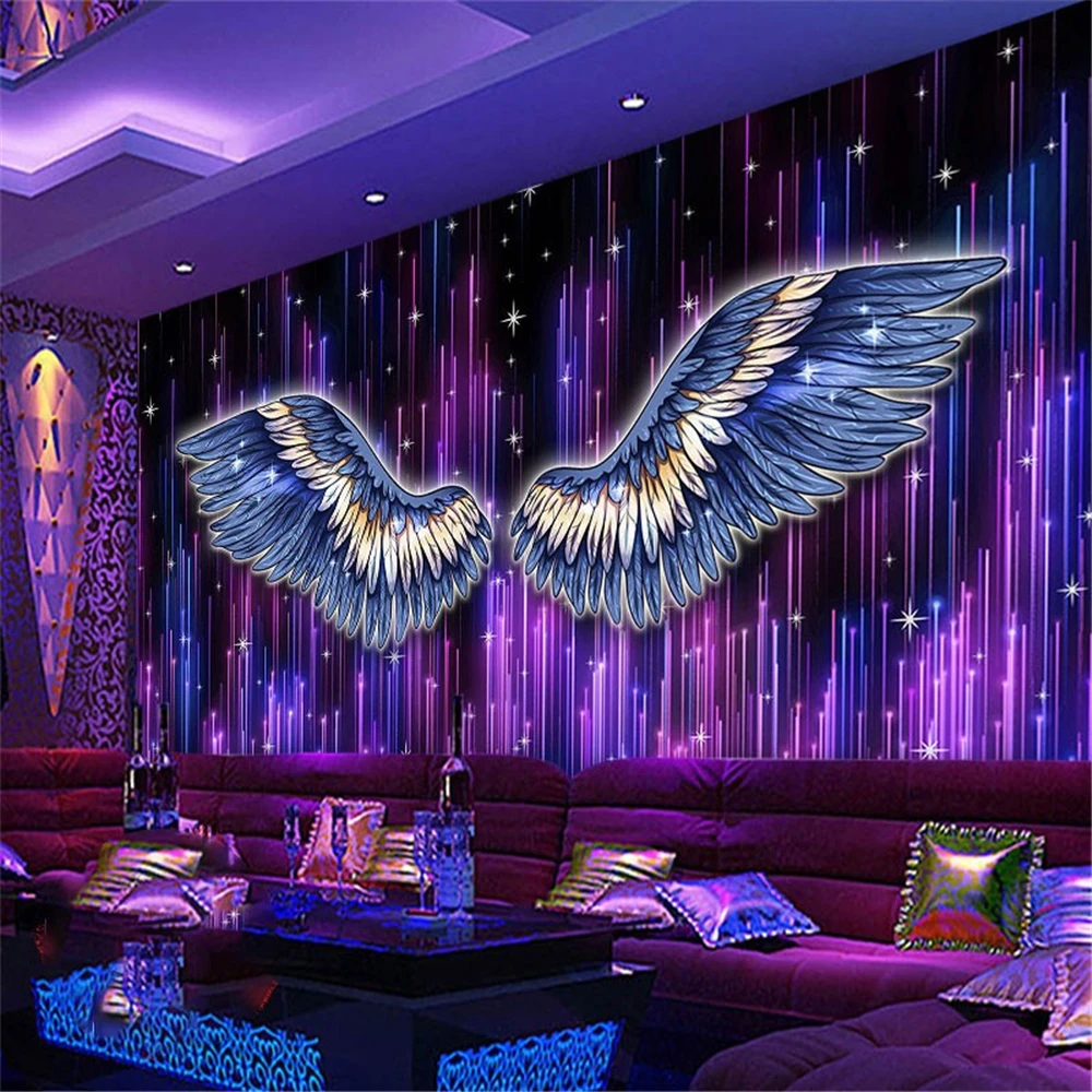 custom KTV bar box wallpaper Colorful wings mural Starry sky background wallpapers for wall stickers Reflective art decorative