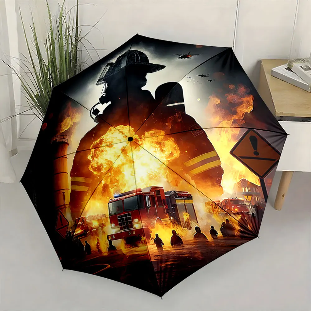 1PC Firefighter Heroism Captured on Umbrella Print 8 Iron Ribs Folding Umbrella Auto-Open Fashion Sunshade