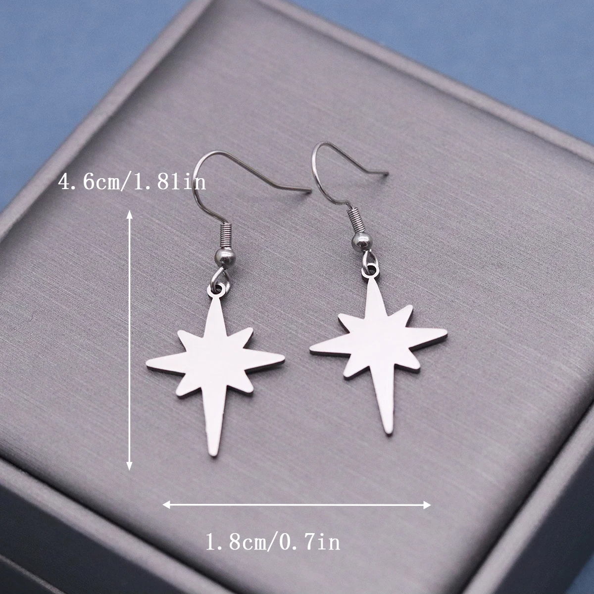 Kinitial Celestial North Star Drop Earrings Stainless Steel Eight Point Star Piercing Dangle Earring For Women Jewelry Gifts