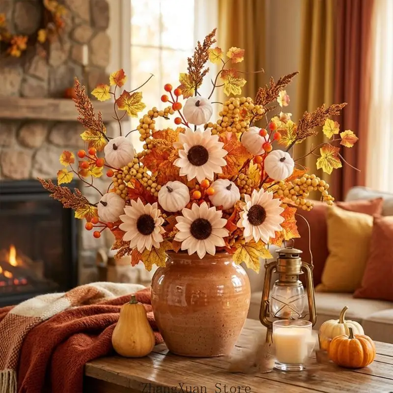 Künstliche Herbstblumen, Erntedank-Blumenstiel für Tisch, und Zimmer, 3 x – Detail 4