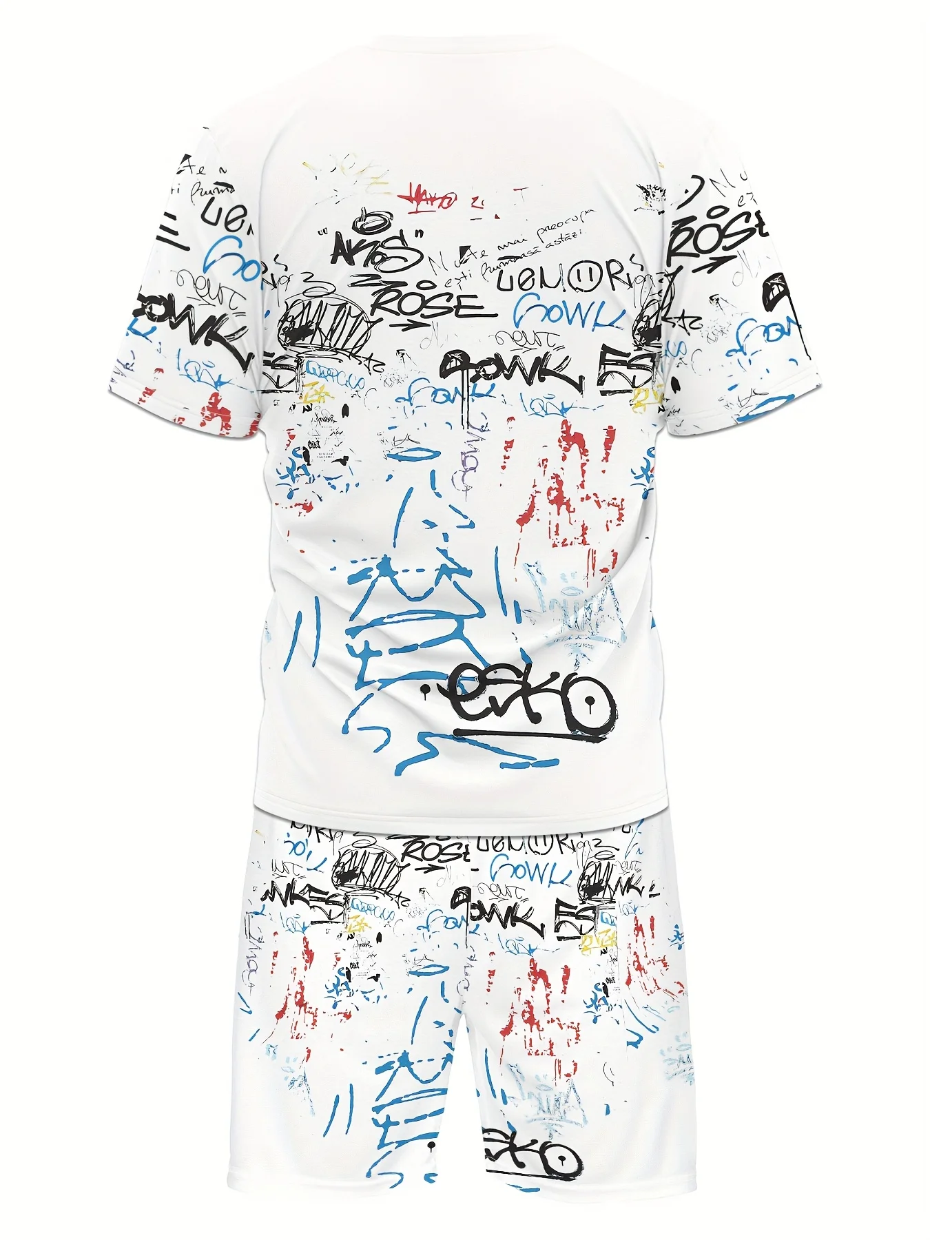 Summer Streetwear Men's  Round Neck Casual and Fashionable 3D Printed Short Sleeved T-shirt and Shorts Set