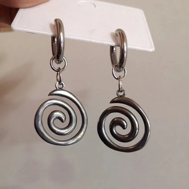 Grunge Jewelry Stainless Steel Swirl Earrings Korean Fashion Charms Hoop Earrings for Women Goth Cool Accessories Cute Punk