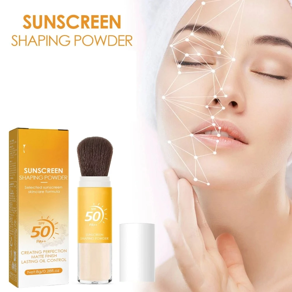 กันน้ํา SPF 50 แปรงครีมกันแดด Long Lasting Matte Finishing Powder Oil Control Loose Powder Sunblock Face Care