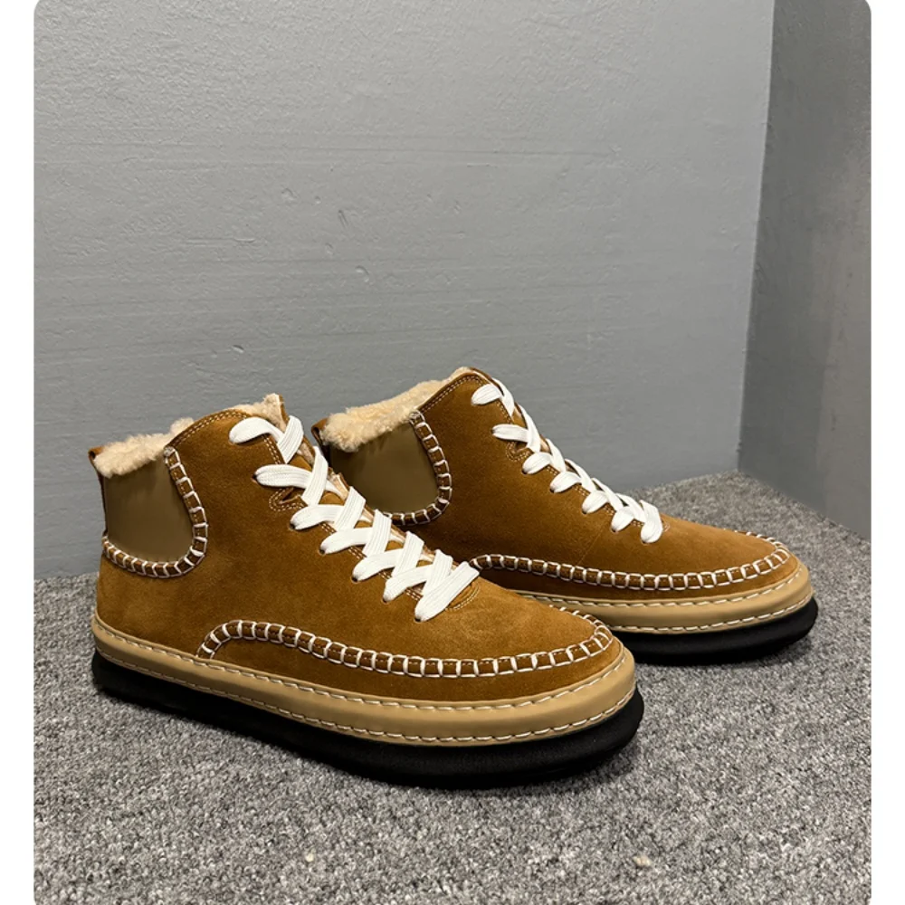 New high-end insulated winter insulated thick-walled warm sheepskin fur snow boots for men, high-top style