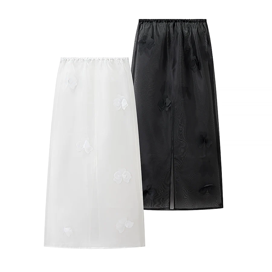 

Women's 2025 Fall New Arrival Floral Chiffon Midi Skirt Retro High-Waisted Back Slit Casual Dress