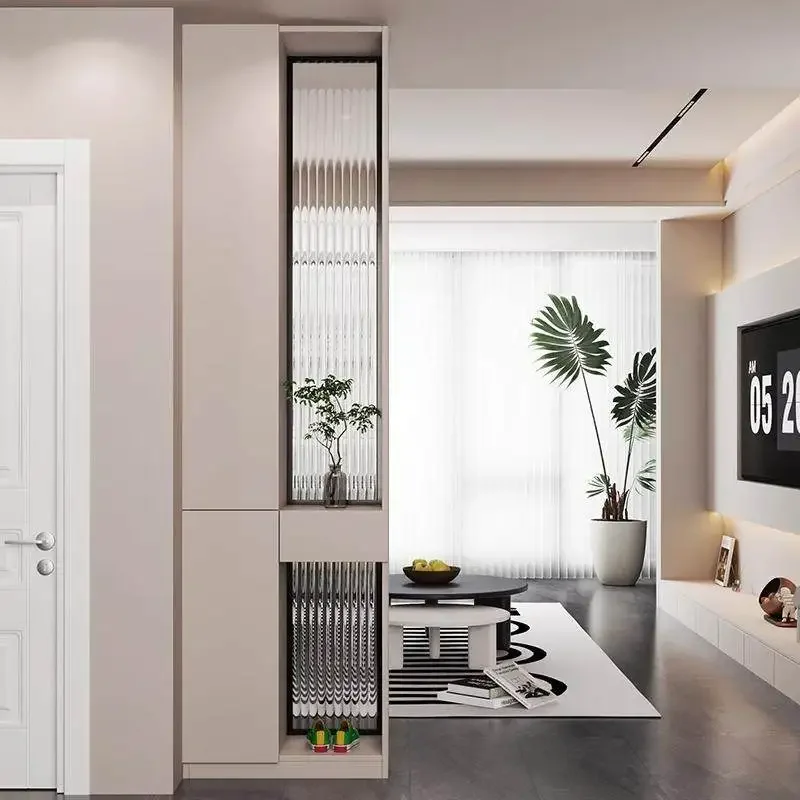 Solid wood entrance cabinet is facing the door, integrated screen shielding glass partition living room 2025 new model
