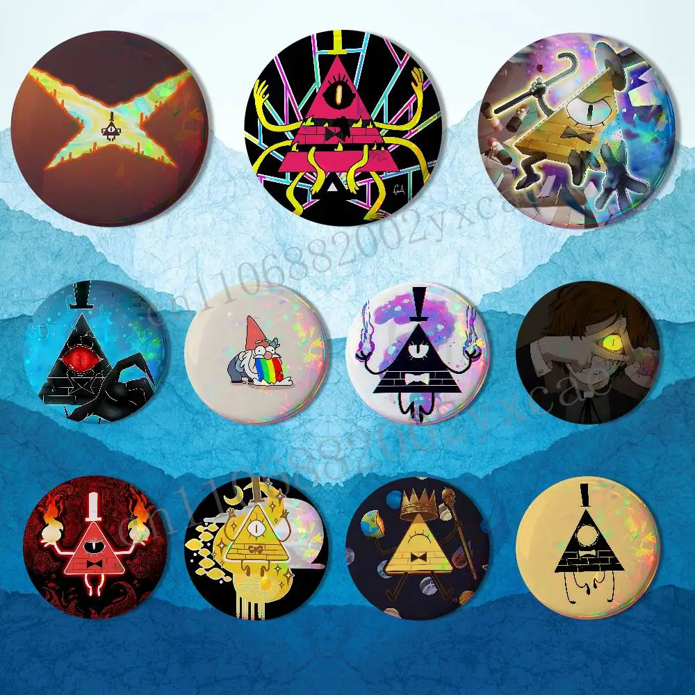Character illustration Gravity Bill Cipher Badge on Backpack Clothes decoration Tinplate Round Brooch Funny Custom Gifts