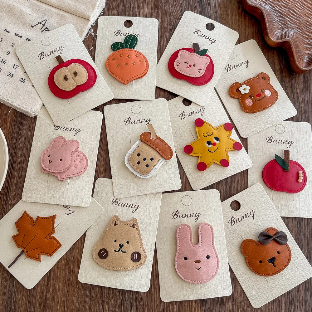 

Детская кожаная заколка для волос, заколка для волос с фруктами и животными, BB-зажим для девочек, челка, боковой зажим, заколки, заколка для волос, детские головные уборы, аксессуары для волос