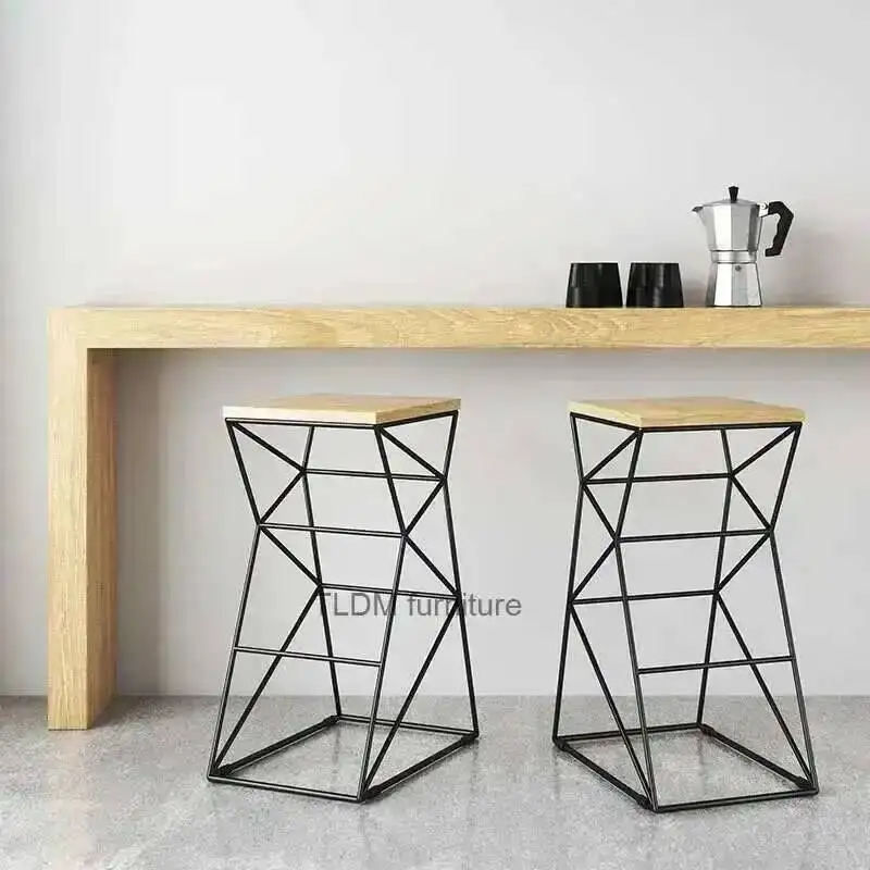 

Bar Industrial Nordic Stool Bar Chairs Loft Iron Wrought Simple Modern Creative Restaurant Bar stool High Stool Solid Wood