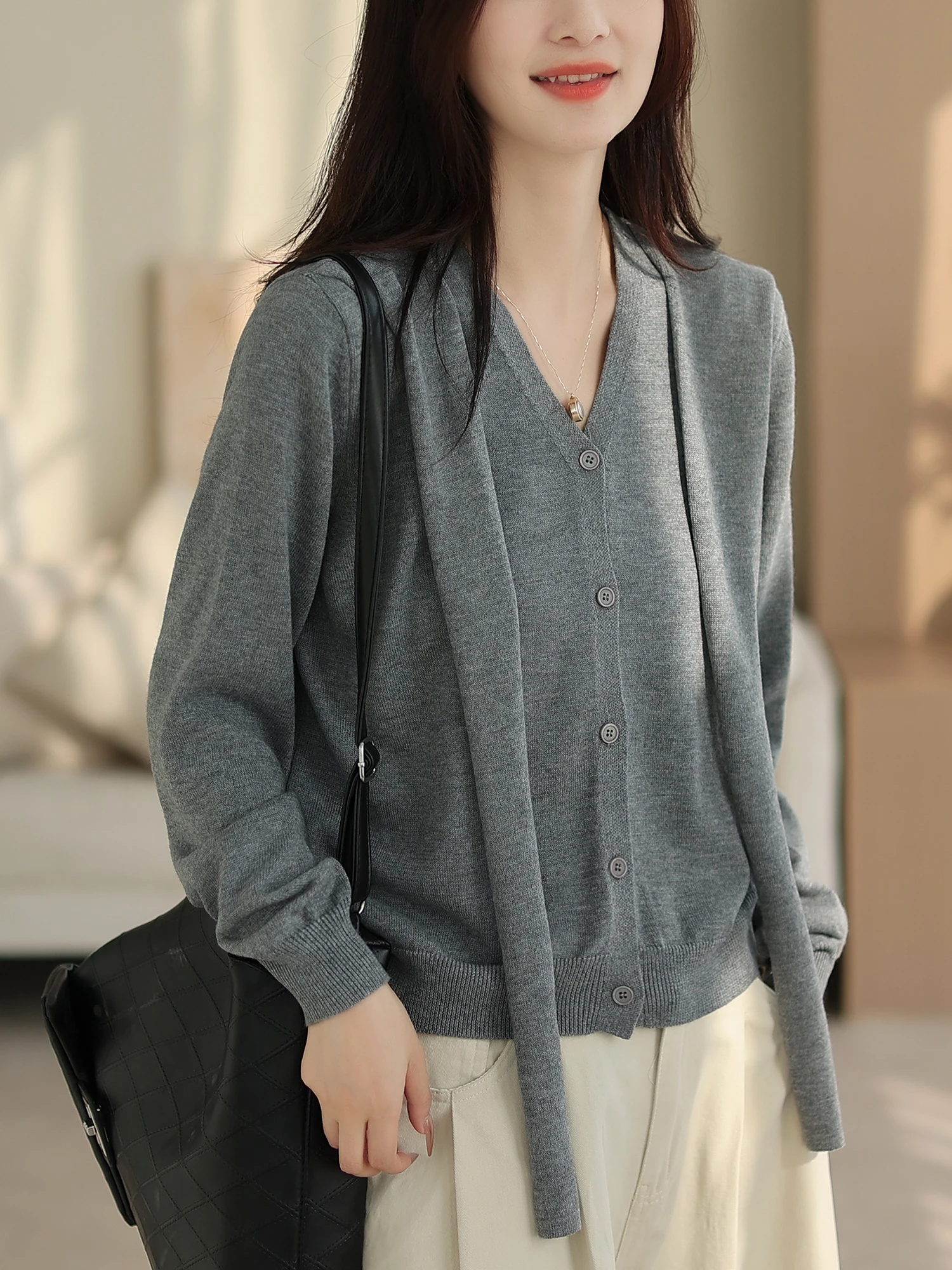 

Женский кардиган Kamei из смесовой шерсти, вязаный, удлиненный, повседневный, свободного кроя, с V-образным вырезом, осенняя модная верхняя одежда