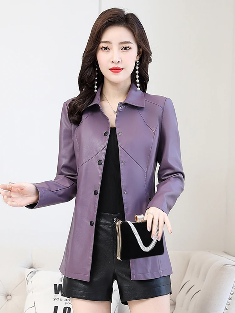  Ning 本革ジャケット レディース ショートスリーブ 2025 春秋新作 韓国版 スリムフィット 大きいサイズ シープスキン