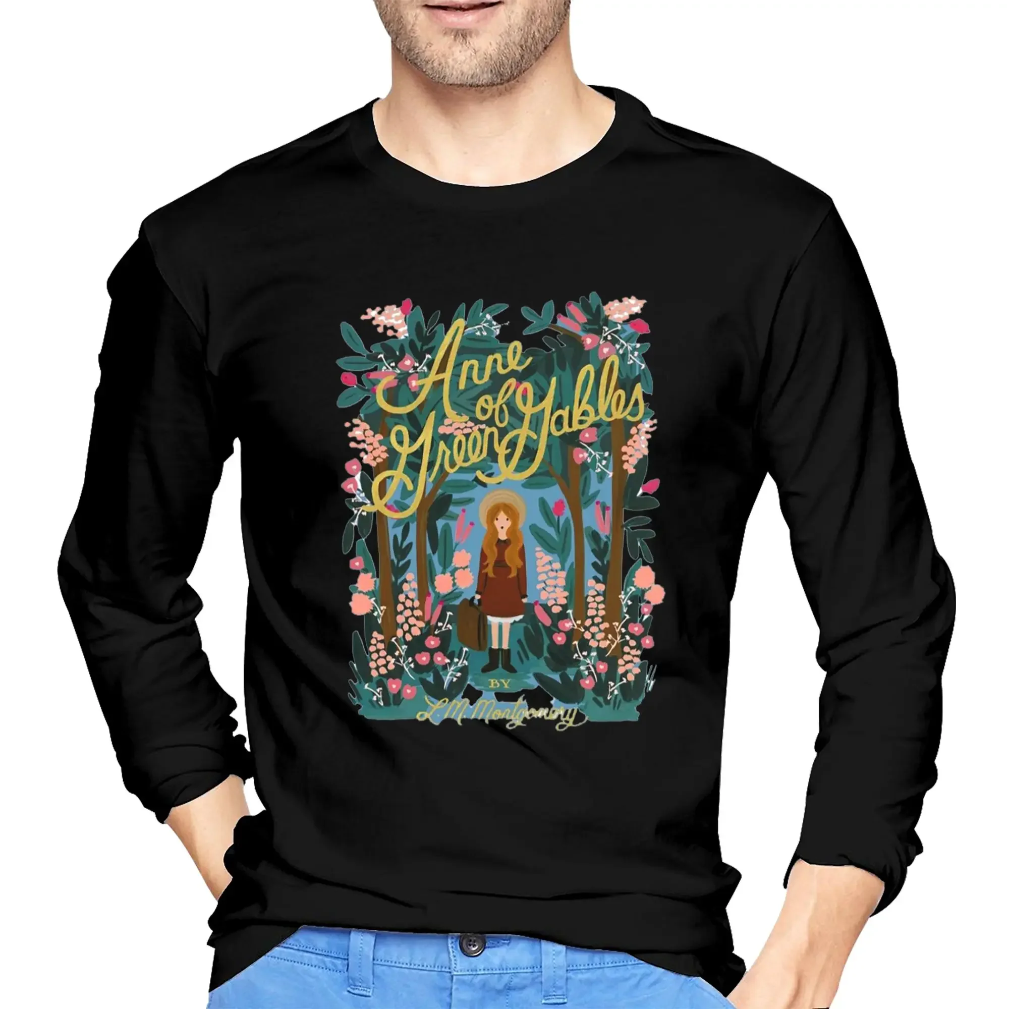 

Anne of Green Gables Men's Long Sleeved T-shirt Fashion Round Neck T shirts Spring and Autumn Men tops
