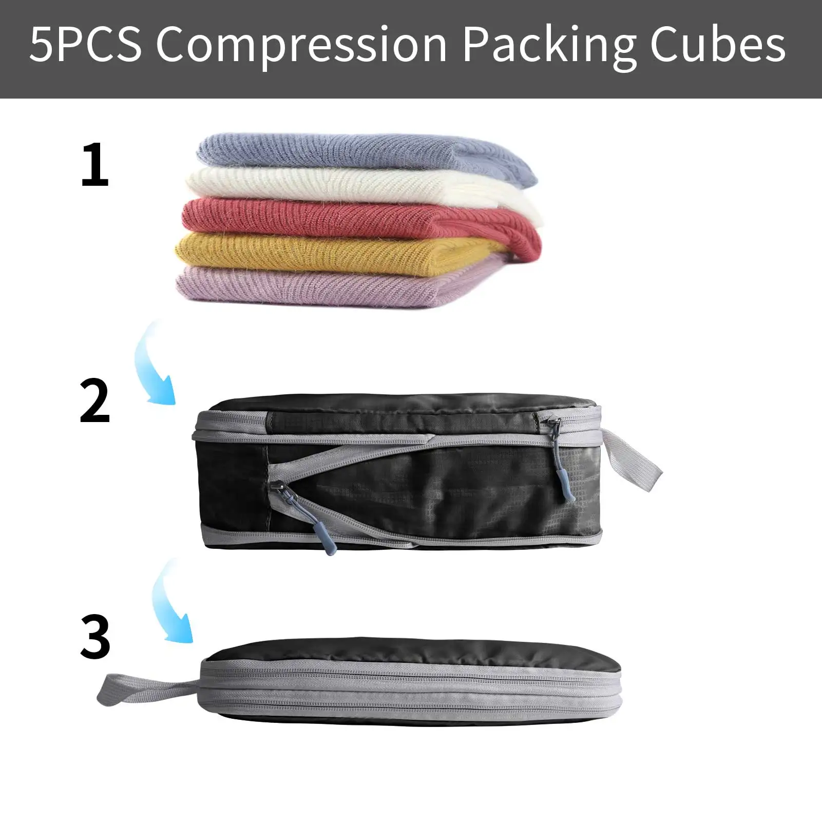 5/8pc Set Compression Packing Cube Extensible Waterproof Organizer Bags for Travel Suitcase Clothing Luggage Sorting W/ Shoe Bag