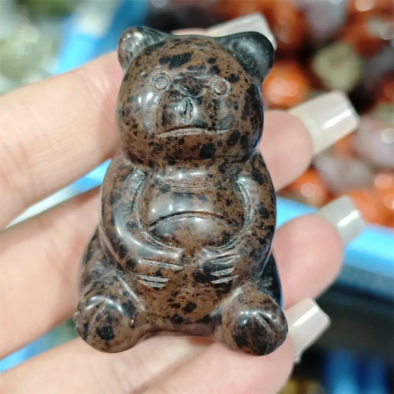 Natural Red Obsidian Bear Carving Energy Gem Reiki Healing Fengshui Home Office Decoration Gift 1pcs