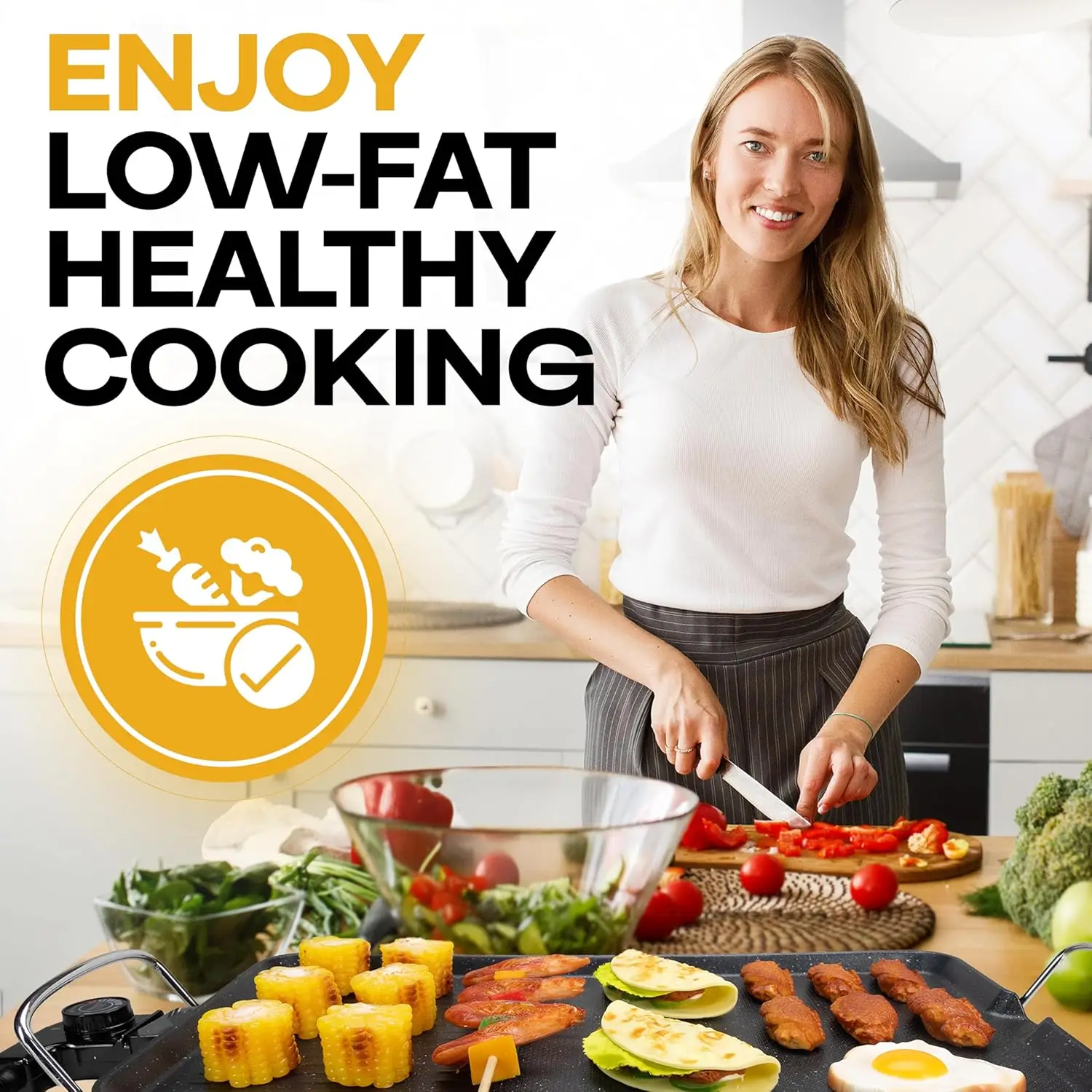 شواية داخلية بدون دخاني - شواية كهربائية محمولة وغير لاصقة للاستخدام الخارجي - شواية كهربائية كبيرة غير لاصقة مع قابلة للتعديل